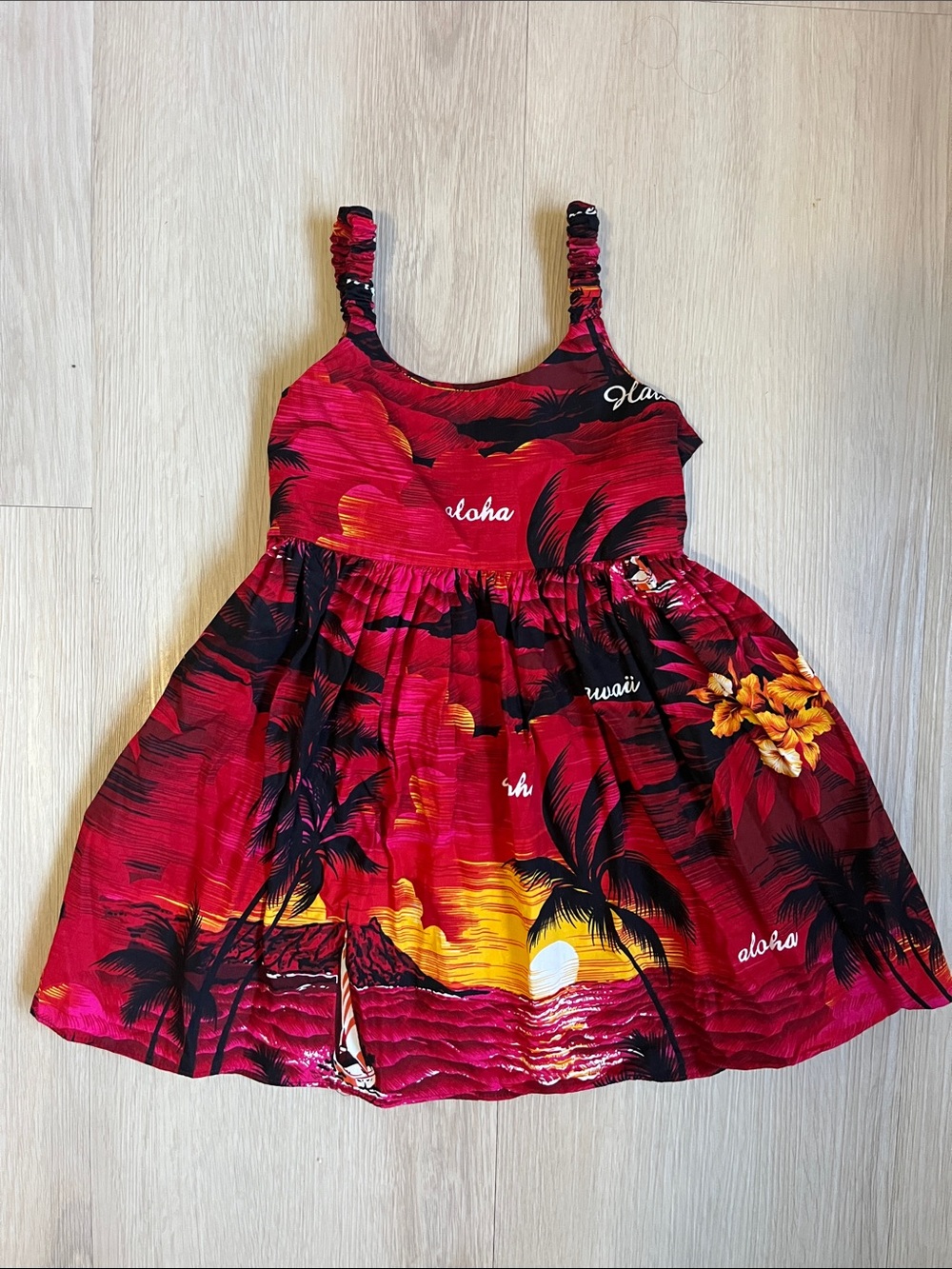 Royal Hawaiian Vintage Hawaii Girls' Red Aloha Tropical Sundress 2T Cotton